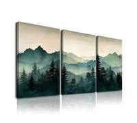 Green Abstract Wall Art Set - Watercolor Mountain Landscape Art Prints - Modern Minimalist Wall Decor for Living Room Bedroom Bathroom - Set of 3