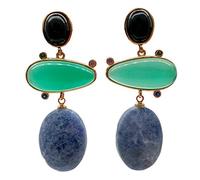 Green agate Blue Oval Sodalite pave Gold filled Stud Earrings classic for women