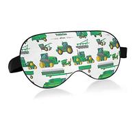 Green Agricultural Vehicles Trucks On White Eye Masks Cover Blocks Light Sleep Mask Shade Cover Blindfold Relaxing Eyeshade Cover with Adjustable Head Strap for Men Women Kids