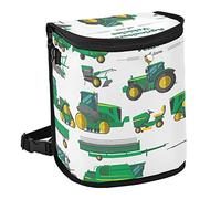 Green Agricultural Vehicles Trucks On White Spill-Proof Car Trash Can Organizer Hanging Large Auto Garbage Storage Bag Bin with Big Opening Lid Leakproof Waste Basket