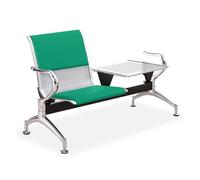 Green Airport Reception Chairs Waiting Room Bench with Table & Arms Leather Cushioned Office Chair for Hospital Bank & Business Use