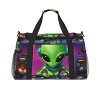 Green Alien 2 Print Large Capacity Hand Carry Bag for Women Foldable Carry On Tote for Airplane Travel