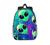 Green Alien Backpack, 15 Inch Lightweight Student Backpack, Campus Summer Camp Sports Office Travel, Black, One Size