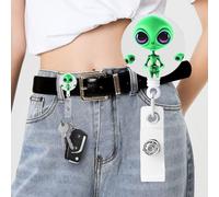 Green Alien Badge Reels Retractable with Clip and Keychain Funny Cute Badge Clips Id Card Badge Holder for Office Worker Doctor Nurse
