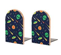 Green Alien, Comet, Star, Sun, Wars on Dark Book Shelf Holder, Bookends Book Stand for School Home Office Desks Library Books Movies DVDs Files Magazines S