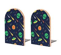 Green Alien, Comet, Star, Sun, Wars on Dark Book Shelf Holder, Bookends Book Stand for School Home Office Desks Library Books Movies DVDs Files Magazines M