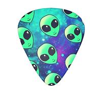 Green Alien Guitar Plectrums 12 Pieces Set - Comfortable In The Hand With Smooth Edges Three Thicknesses To Match