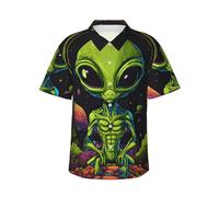 Green Alien Hawaiian Shirts Button Down Holiday Tropical Casual Short Sleeve Men Loose Beach Shirts