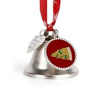 Green Alien Head on A Pizza Christmas Jingle Bells Tree Hanging Ornament Xmas Bell Pendant Party Festival Decor Love Bell