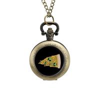 Green Alien Head on A Pizza Vintage Pocket Watch Alloy Pendant Watches Necklace Gift for Men Women Coppery-Style