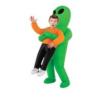 Green Alien Inflatable Costume Kids - Blow up Alien Costume Kids Halloween Outfits - Martian Holding Child Inflatable Fancy Dress Funny Halloween Outfit - Blow Up Extraterrestrial Kidnapping Cosplay