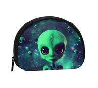 Green Alien Minis Storage Bag Shell Wallet Small Coin Purse with Minis with Zipper Change Purse for Coin Keys You Can Also Store Any Small Objects You Want
