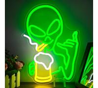 Green Alien Neon Sign for Wall Decor Dimmable Alien Beer Bar Neon Sign for Man Cave Neon Light Signs Led Neon Signs for Bedroom Light Up Sign for Hip Hop Party Game Room Beer Bar Pub Gift