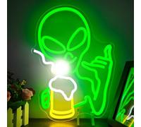 Green Alien Neon Sign for Wall Decor Dimmable Alien Beer Bar Neon Sign for Man Cave Neon Light Signs Led Neon Signs for Bedroom Light Up Sign for Hip Hop Party Game Room Beer Bar Pub Gift