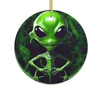 Green Alien Print Christmas Ornaments, Ceramic Hanging Ornament, Round Shape Decorations
