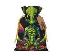 Green Alien Print Drawstring Pouches For Gifts,Reusable Fabric Gift Bags,For Holiday And Party Presents