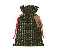 Green Alien Print Festive Christmas Bag Drawstring Gift For Holiday Xmas Anniversaries Party Presents