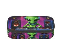 Green Alien Print Pencil Case,Large Capacity Pencil Case,Multi-Purpose Makeup Pouch with Zipper