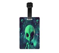 Green Alien -Print Personalized Luggage Tag Set, Custom Travel ID Tags with Strap for Suitcases, Bags, Golf Kit.