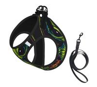 Green Alien Print Small Dog Harness with Leash Set, No Escape Easy Walk Puppy Harnesses for Training Walking
