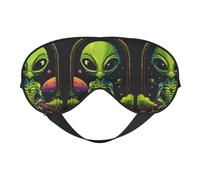 Green Alien Print Soft Eye Mask, Adjustable Strap Soft Eye Cover Blindfold for Travel Yoga Nap Shift Work