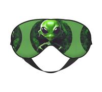 Green Alien Print Soft Eye Mask for Women Men Comfortable with Adjustable Strap for Travel Yoga Nap Shift Work