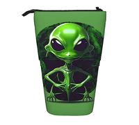 Green Alien Print Standing Pencil Case Telescopic Pencil Bag Pop Up Pencil Pouch Pen Pouch Makeup Cosmetics Bag