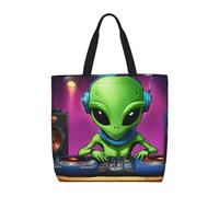 Green Alien Print Water-Resistant Tote Reusable Grocery Bag Lightweight Travel Beach Versatile Use