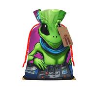 Green Alien Printing Christmas Drawstring Gift Bags With Holiday Present Xmas Party Favors Fillers Sacks