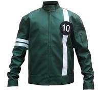 Green Alien Swarn Tennyson Ben - Ten Jacket Faux Leather Green and White Biker Jacket For Men, Dark Green, 3XL