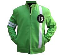 Green Alien Swarn Tennyson Ben - Ten Jacket Faux Leather Green and White Biker Jacket For Men, Green, Medium