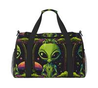 Green Alien Travel Duffel Bag Large Foldable Waterproof Overnight Bag Beach Swim Bags Pool Sports Gym