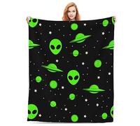 Green Alien Universe Wondrous Cosmos Planet and Stars Throw Blanket Gifts Soft Warm Fleece Blankets for Bed Chair Car Sofa Couch Bedroom 60 X50 Inch