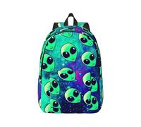 Green Aliens Canvas Laptop Backpack, Travel Bag, Water Protection and Ergonomic Straps for College Work, Black, S