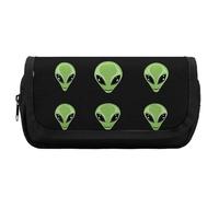Green Aliens Heads Cute Double Pencil Case Large Capacity Portable Pen Pouch with Zippered