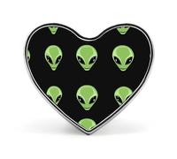 Green Aliens Heads Heart Metal Brooches Small 1" Badge Pin Decorative Lapel Pins Gift Clothing Hat Accessory