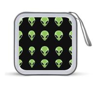 Green Aliens Heads Printed CD Case Hard Plastic Protective DVD Storage Binder Bag for Home Office