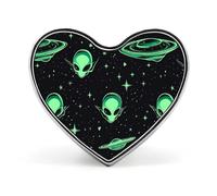 Green Aliens Heart Badge Pin Metal Reel Pins Memorial Brooch Button Lapel Pins for Backpack Wedding