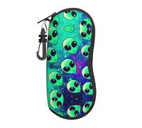Green aliens Large Glasses Case,Durable Eyeglass Holder for Women with Hard Shell - Perfect for Travel and Daily Use, Black, One size