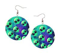 Green Aliens Leather Round Earrings Daily Accessories Working At Work Women'S Fashion