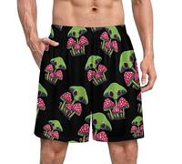 Green Aliens Mushroom Men's Pyjama Shorts Lounge Sleep Pants Loose Pjs Bottoms Sleepwear