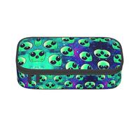 Green Aliens Original High Capacity Pencil Case,Big Pen Box Organizer Portable Aesthetic Supply for Adults