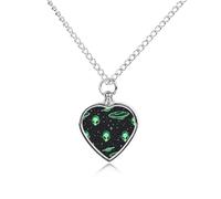 Green Aliens Pet Urn Necklace Memorials Funerary Ashes Pendant Heart Silver for Dog Cat Lover
