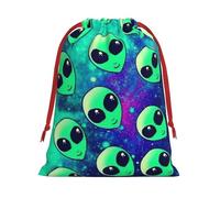 Green aliens Print Drawstring Gift Bags For Christmas,Holiday Party Gift Wrapping Bag Assorted Sizes