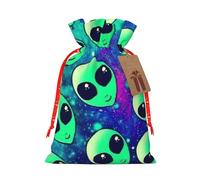 Green Aliens Print Drawstring Gift Reusable Bags Eco-Friendly Pouches Holiday Birthday Favors Sack