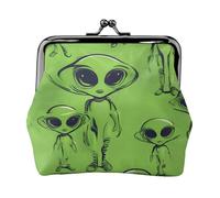 Green aliens Print Exquisite Versatile Kiss Lock Coin Purse Cute Small Zipper Wallet for Coins Cards