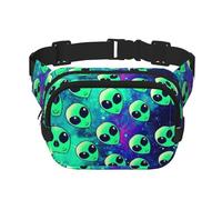 Green aliens Print Fashion Waist Packs Square Layer Waist Bag Black Belt Bag with Adjustable Strap, Black, One Size
