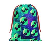 Green Aliens Print Gift Drawstring Bag Reusable Pouch Festive Decor Party Favor Daily Storage Sack