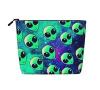 Green Aliens Print Single Layer Fake Hemp Makeup Bag Zipper Cosmetic Bag Accessories for Women Black One Size Black One Size Black One Size, Black/White, One Size