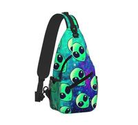 Green aliens Print Sling Bag Small Crossbody Backpack Chest Shoulder Bag Travel Hiking Daypacks